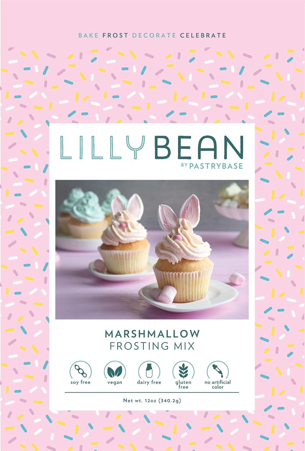 LillyBean Gluten Free Marshmallow Buttercream Frosting Mix with No Artificial Colors - Dairy and Soy Free, Vegan Icing for Decorating Cakes, Cupcakes, Cookies - 12 oz