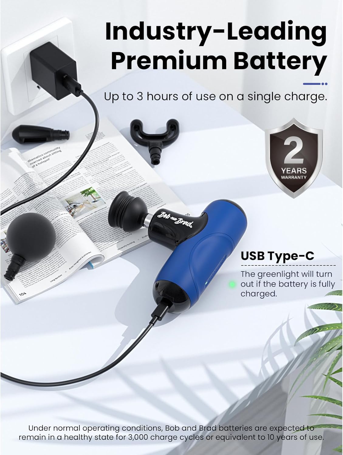 BOB AND BRAD Q2 Mini Massage Gun, Pocket-Sized Deep Tissue Massager, Portable Percussion Muscle Massager, Ultra Small & Quiet Muscle Massage Gun with Carry Case - Blue