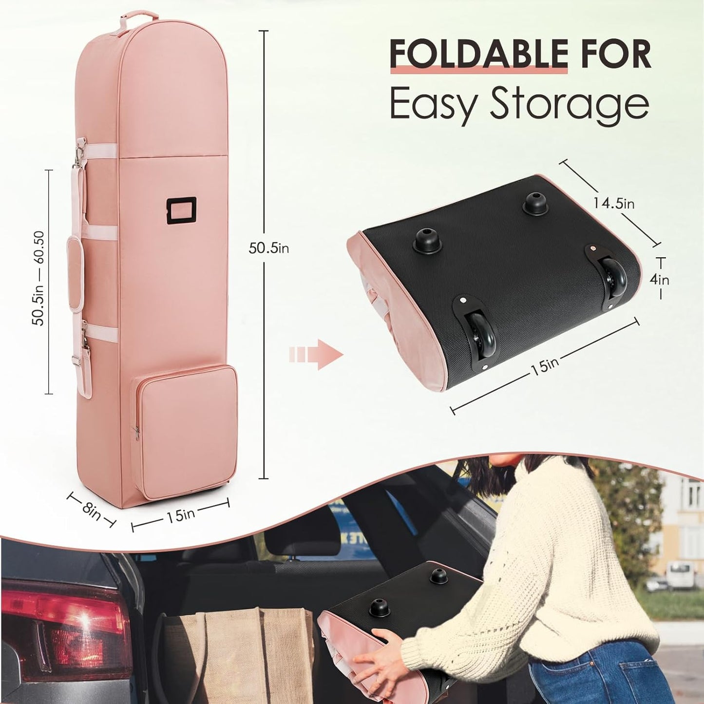 Golf Travel Bags for Airlines with Adjustable Support Rod and Detachable Shoulder Straps, Soft Foldable Golf Club Travel Covers, 900D Heavy Duty Oxford