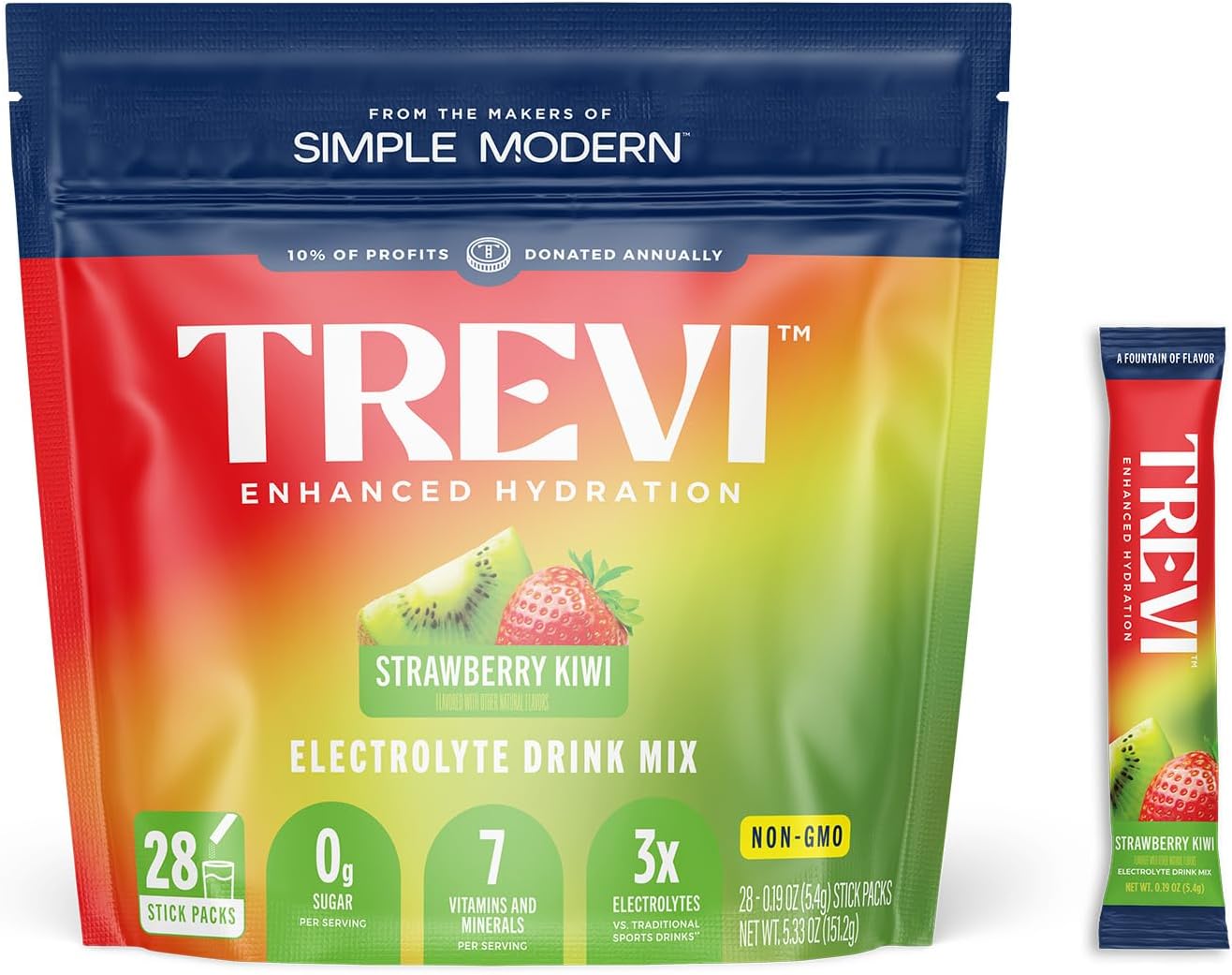 TREVI™ Sugar Free Electrolytes - Drink Mix Hydration Powder Packets - 28 Count - Strawberry Kiwi