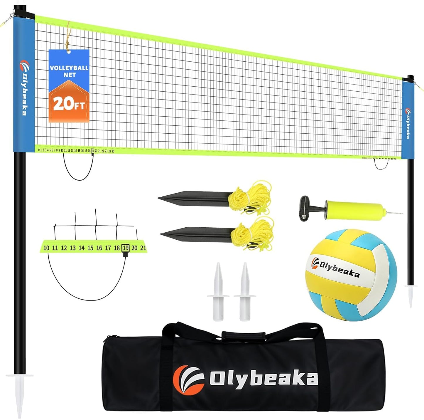 Portable Outdoor Volleyball Net Set for Backyard Beach with Adjustable Poles, Soft PU Volleyball & Pump, Carry Bag and Durable Anti-Sagging Net