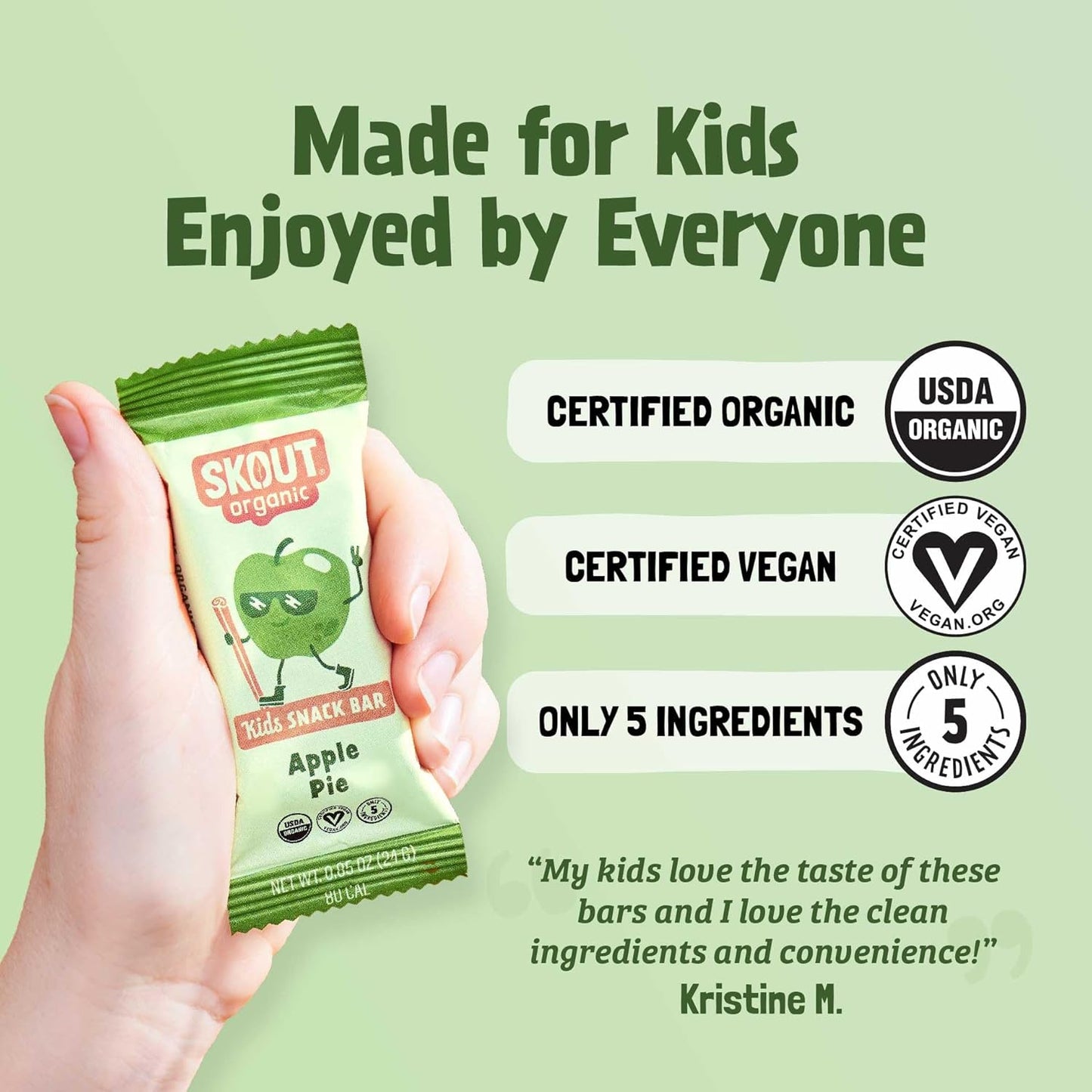 Skout Organic Apple Pie Kids Snack Bars (18 Pack) | Organic Kids Snack Bars | School Snacks & Lunch Snacks | No Refined Sugar | Vegan & Paleo | Gluten, Dairy, Grain, Peanut Free