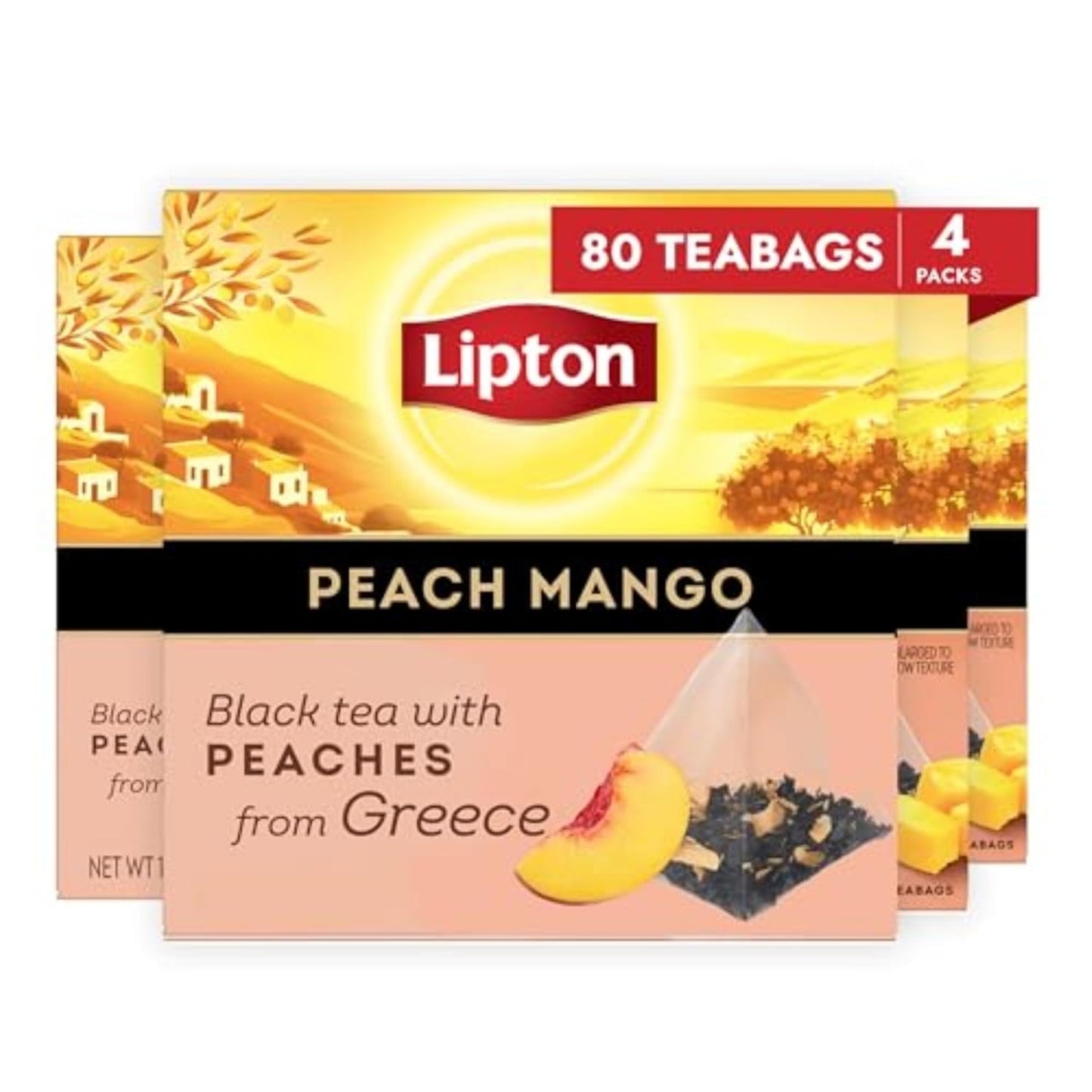 Lipton Black Tea Peach Mango, Pyramid Tea Bags, Flavored Teabags for a Refreshing Cup of Tea, 80 Total Tea Bags (20ct - Pack of 4)