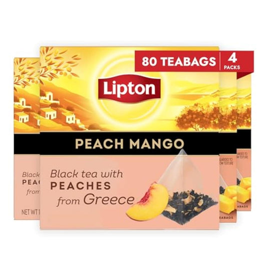 Lipton Black Tea Peach Mango, Pyramid Tea Bags, Flavored Teabags for a Refreshing Cup of Tea, 80 Total Tea Bags (20ct - Pack of 4)