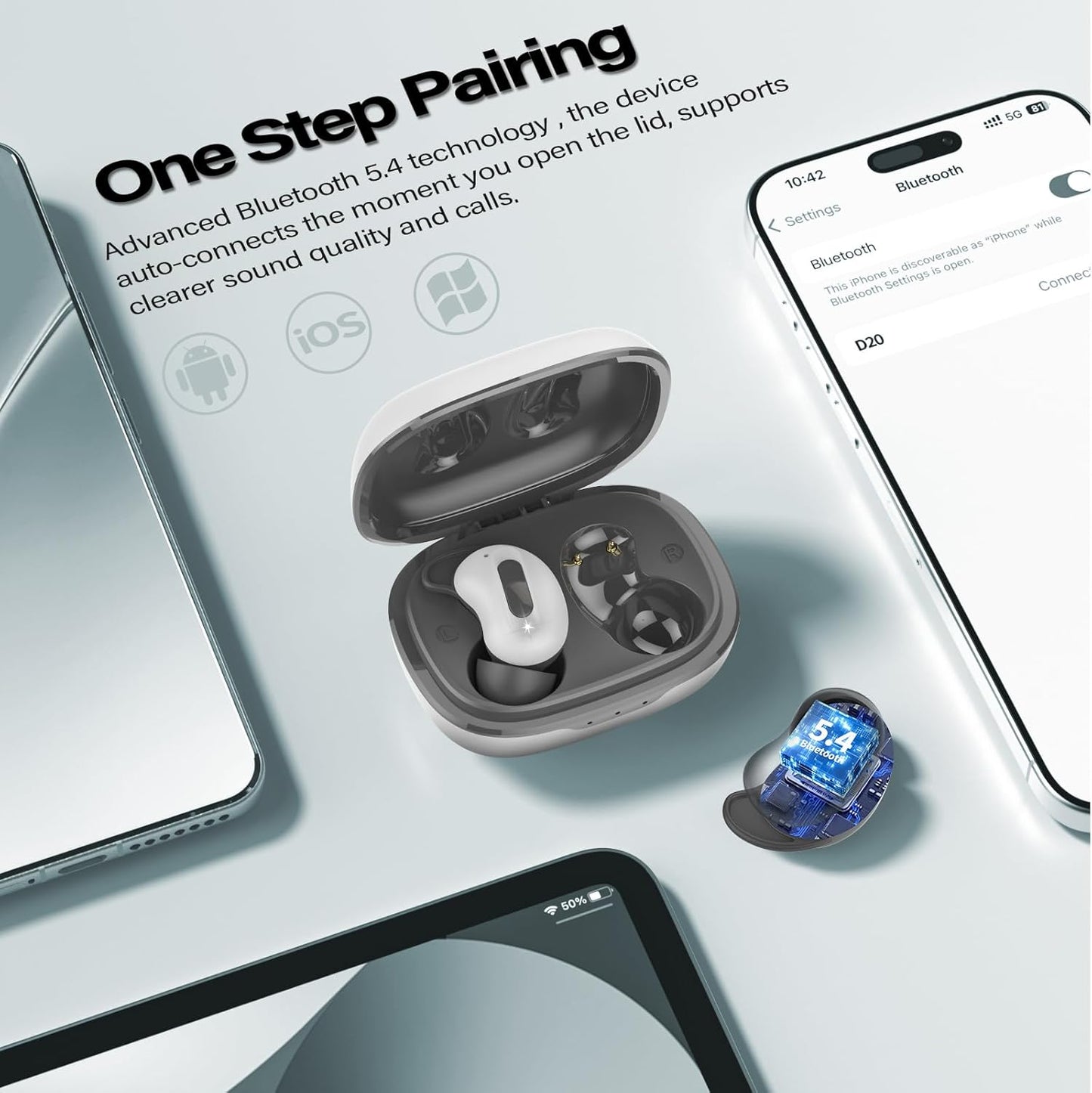 Sleep Earbuds, Mini ANC Wireless Earbuds Bluetooth 5.4 Headphones Deep Bass Stereo, 48H Playtime Ear Buds, 4 ENC Noise Cancelling Mic, In Ear IP7 Waterproof Earphones for Side Sleepers,Touch Control
