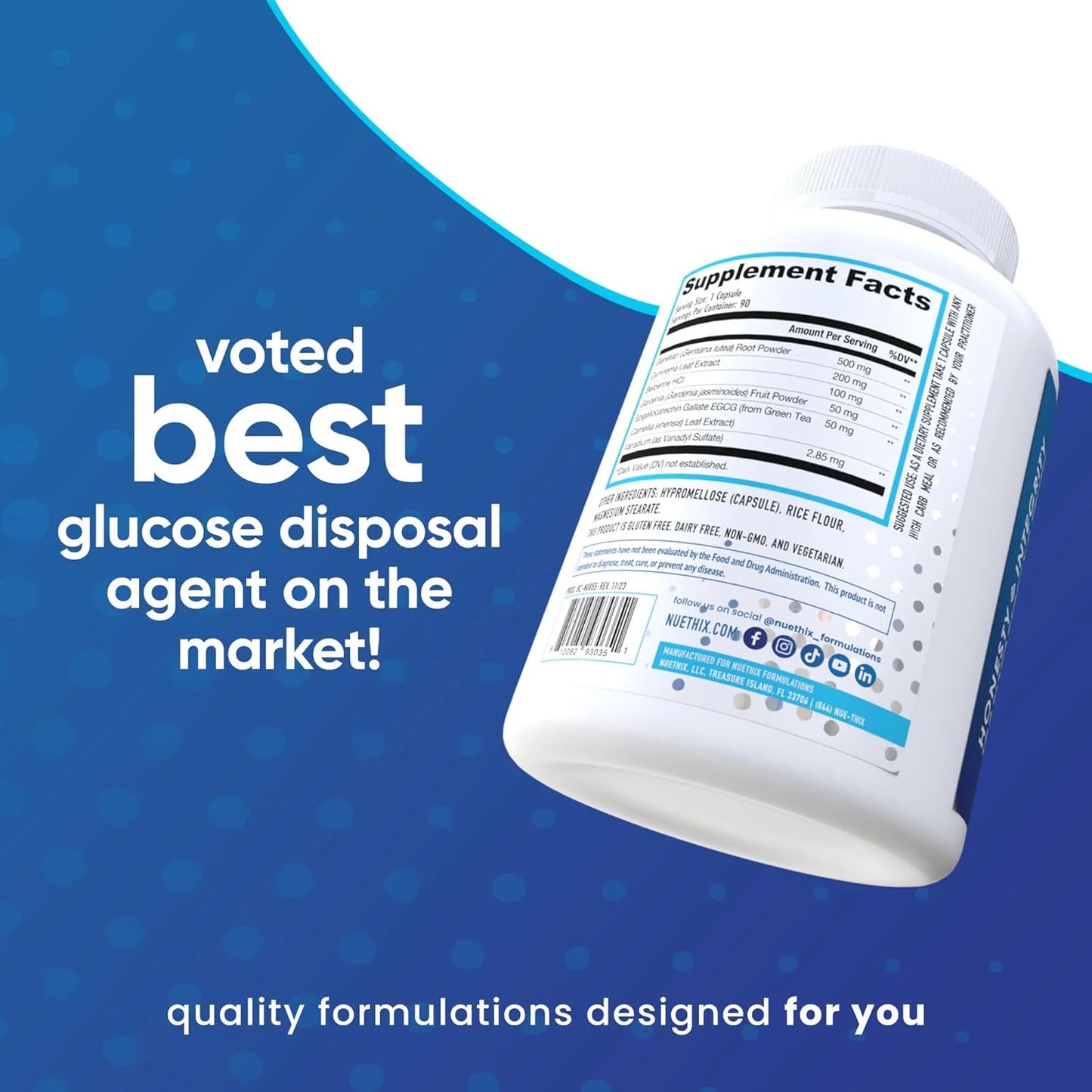 NuEthix Formulations GDA-MAX PRO, Double Berbine HCL Supplement, Supports Glucose Metabolism, Weight Management, Immune Support, Heart Health - Non GMO, Gluten Free, Dairy Free, 90 Count