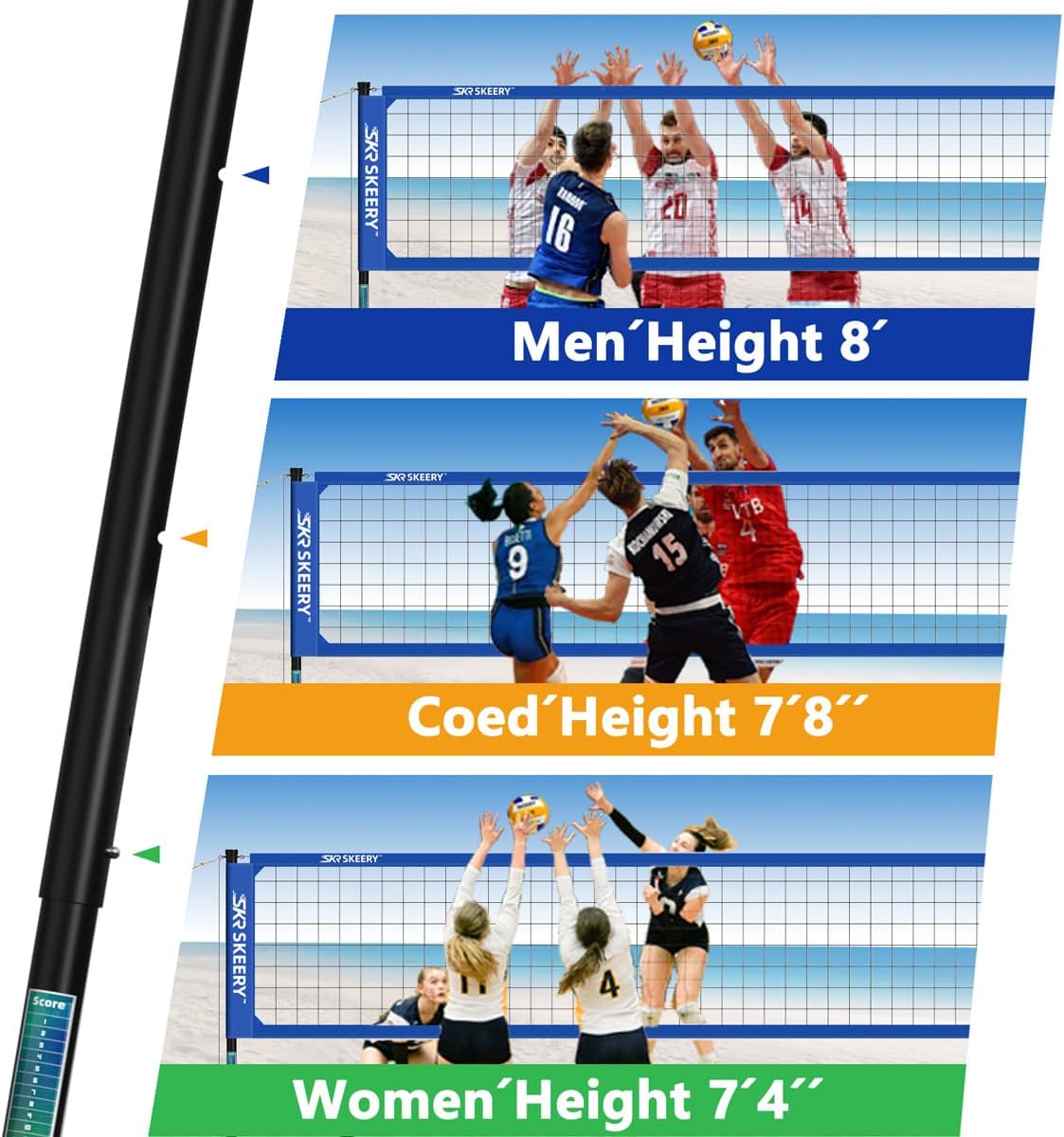 Outdoor Heavy Duty Volleyball Net Set, Anti-Sag Design, Adjustable Aluminum Poles, Portable Volleyball Net for Backyard,Grass and Beach