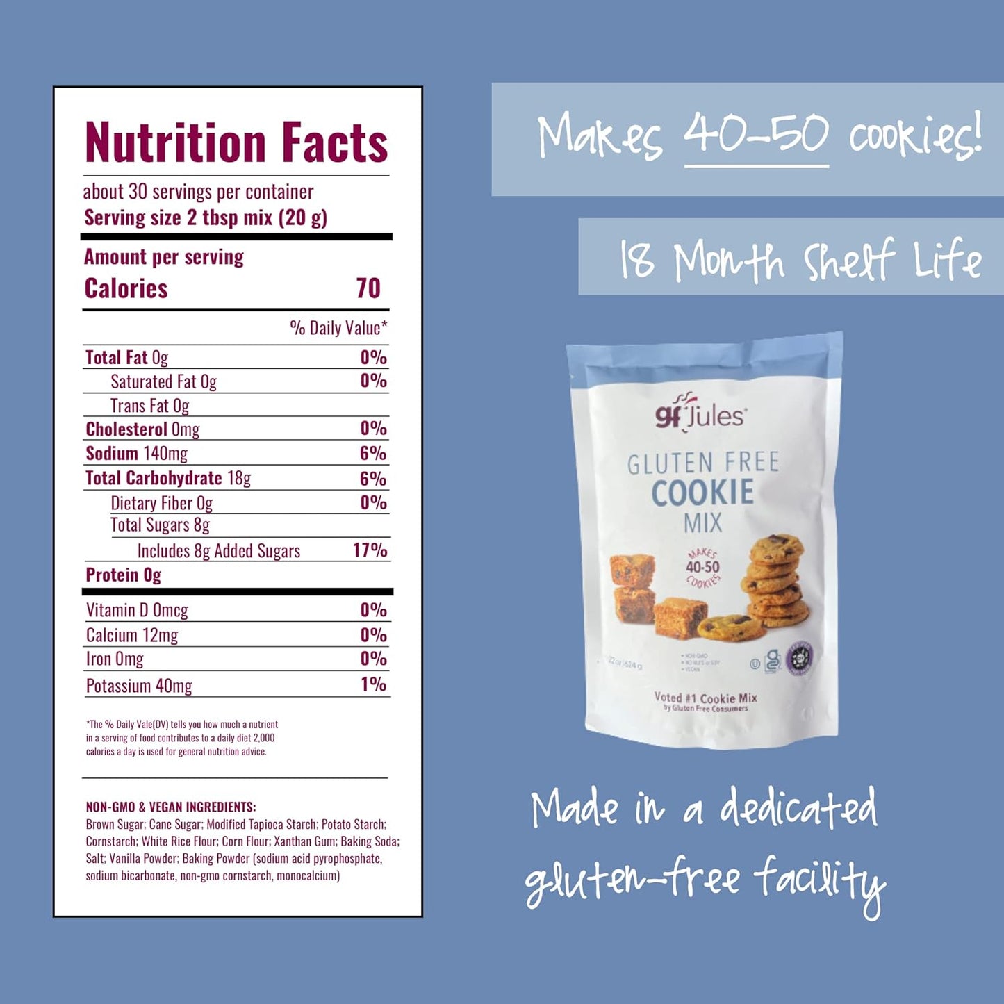 gfJules Certified Gluten Free Cookie Baking Mix | Tollhouse Style | Bars or Cookies | No Grit, Non-GMO, Vegan | Certified Top 9 Allergen-Free & Kosher | Makes 40-50 Cookies | 22 Ounces, Pack of 12