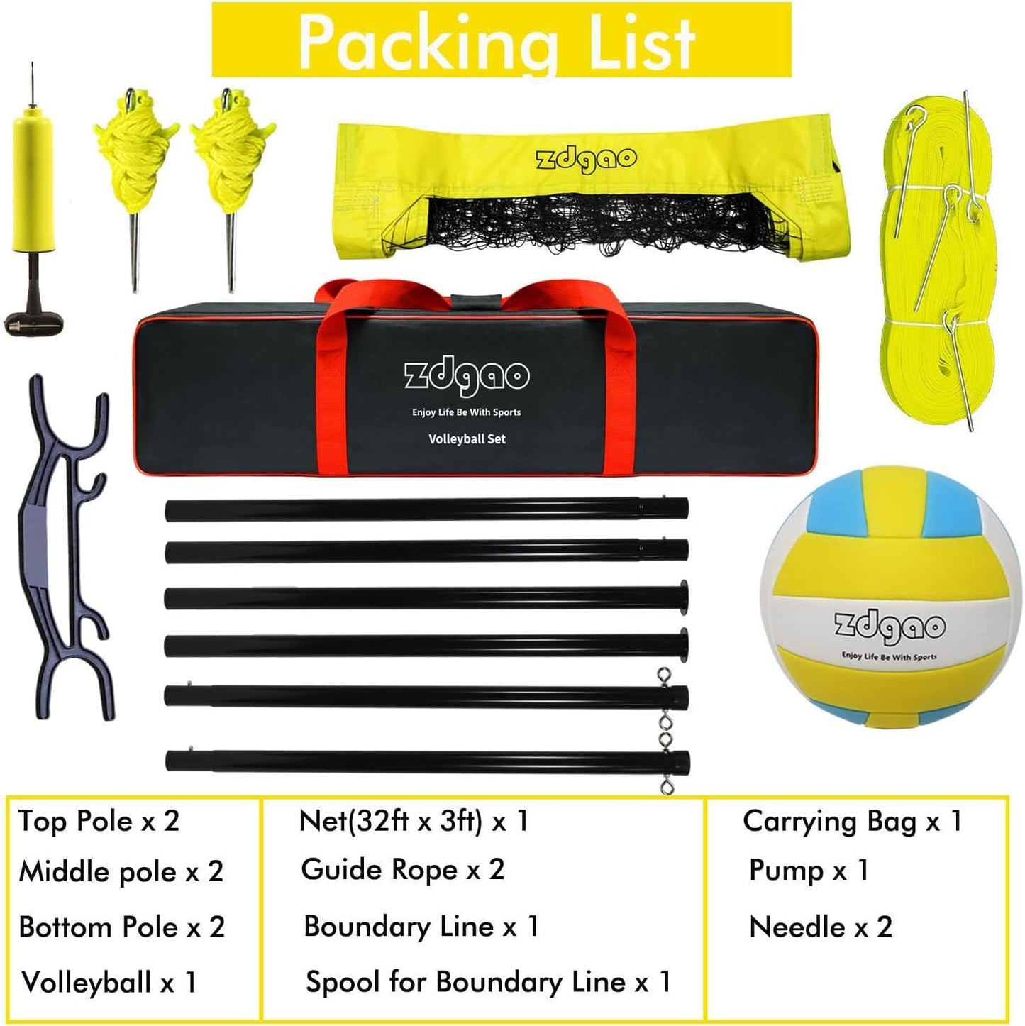 Volleyball Net Outdoor - Portable Volleyball Set for Backyard with Professional Volleyball Net, Wrap Yarn Volleyball and Pump, Boundary Line, Carry Bag