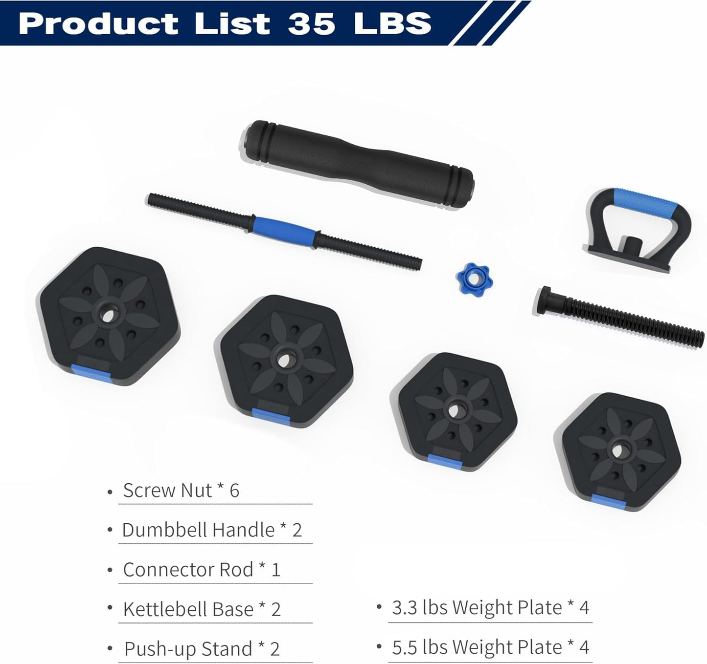 VIVITORY Dumbbell Sets Adjustable Weights, Free Weights with Connector, Non-Rolling Adjustable Dumbbell Set, Barbell for Home Gym, Hexagon, Cement Mixture