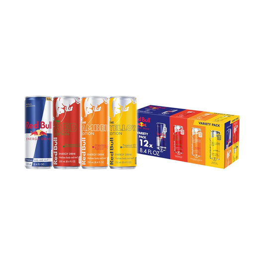 Red Bull Energy Drink Variety Pack, Energy Drink, Red, Yellow & Amber, with 80mg Caffeine plus Taurine & B Vitamins, 8.4 Fl Oz, Pack of 12 Cans