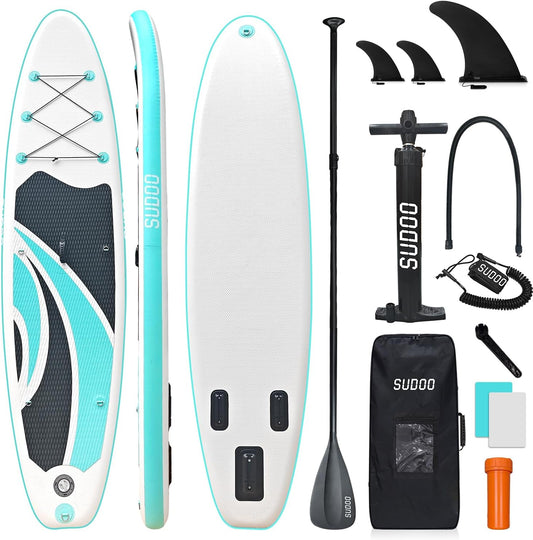 Inflatable Stand Up Paddle Board 10‘x30‘‘- Ultra-Light SUP with Backpack, Pump, Paddle, Coil Leash, 3 Fins, Repair Kit, Stable Design, Non-Slip EVA Deck for Adults & Youth
