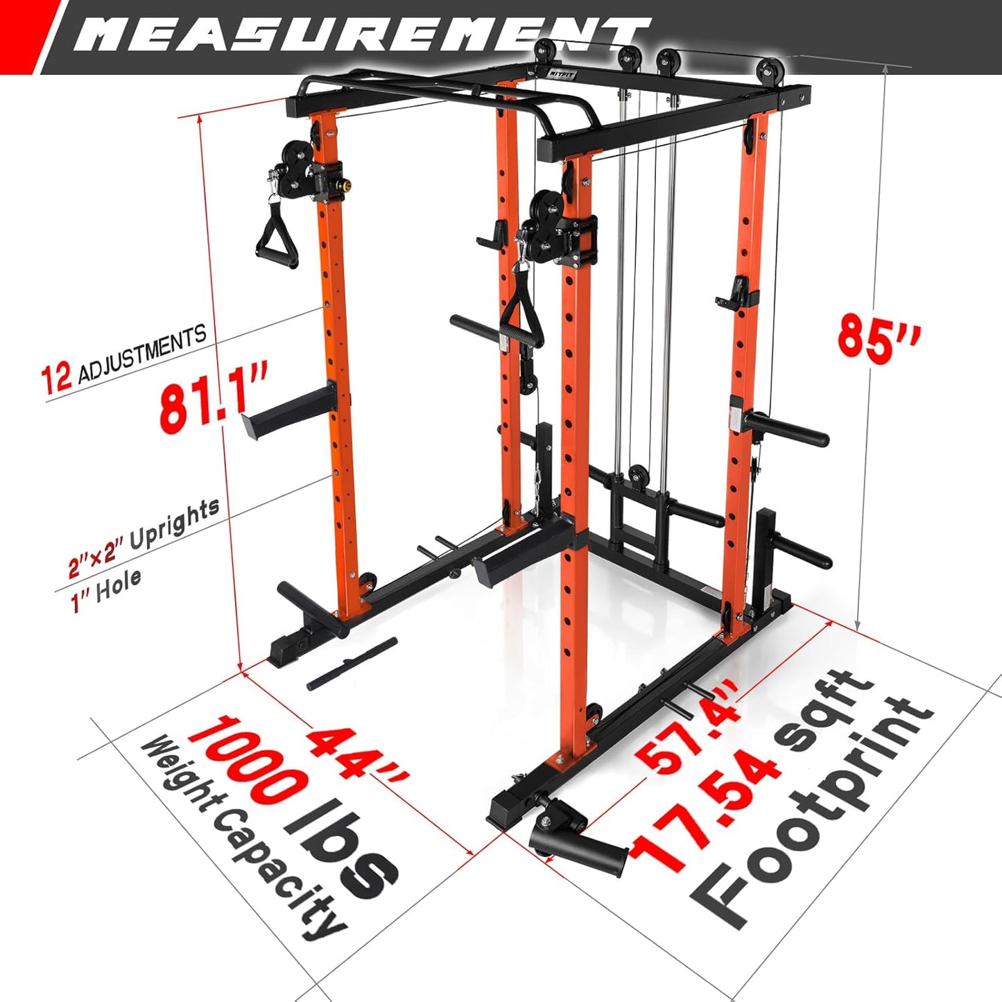 RitFit Power Cage with Optional LAT PullDown/Cable Crossover, 1000LB Squat Rack for Home & Garage Gym, with Weight Storage Rack and More Training Attachments, ASTM-Certified