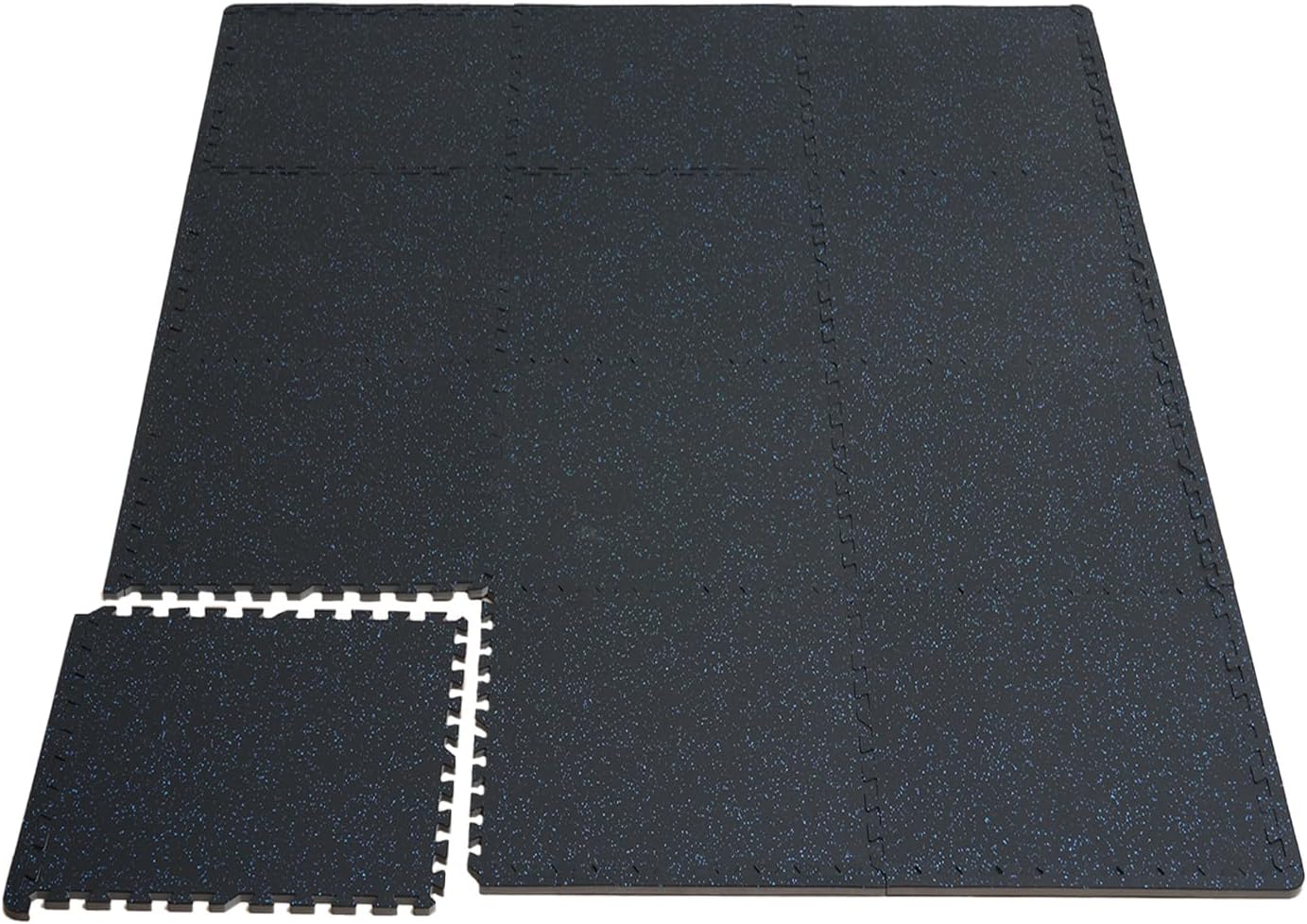 VEVOR 0.56 Inch Thick Gym Floor Mats, 12 Tiles Rubber Top with EVA Foam, 25" x 25" Gym Flooring Workout Mat with 48 sq.ft Coverage, Interlocking Puzzle Gym Mats for Home, Garage, Black & Blue