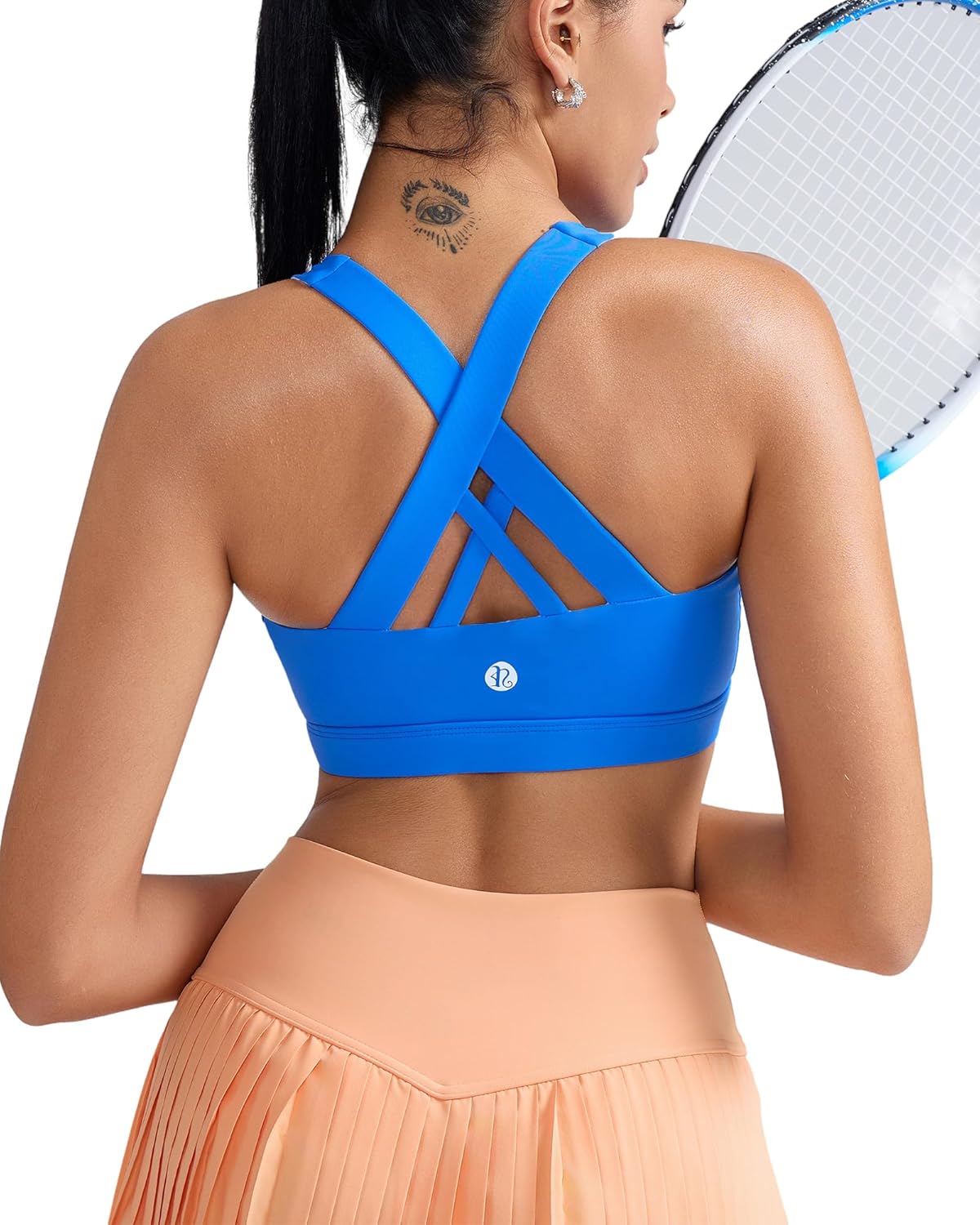 RUNNING GIRL Sports Bra for Women, Criss-Cross Back Padded Strappy Sports Bras Medium Support Yoga Bra with Removable Cups