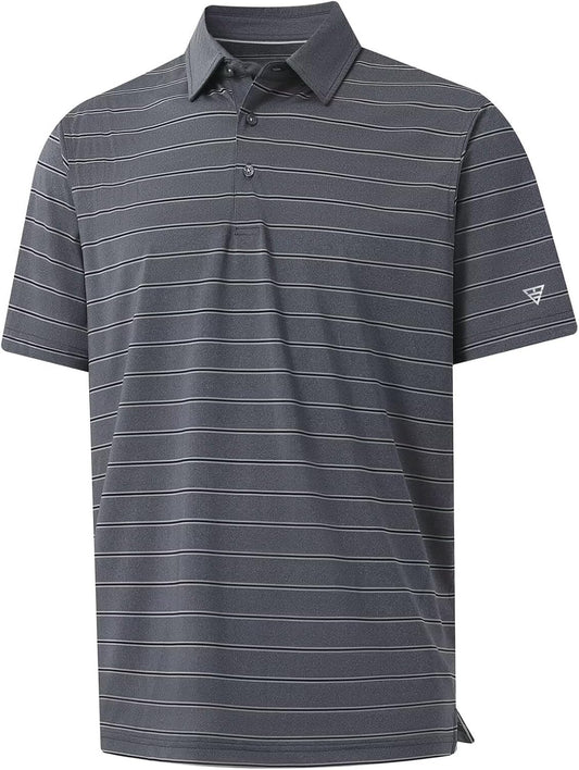 M MAELREG Golf Shirts for Men Moisture Wicking Striped Polo Performance Dry Fit Business Sports Mens Polo Shirts Short Sleeve