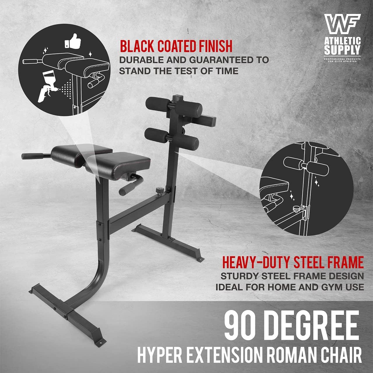 CAPHAUS Adjustable Hyperextension 90 Degree Strength Roman Chair with Handle, Ab Bench Multi-Functional Weight Bench, Muscle Strength Training Fitness Back Machines for Full Body Workout