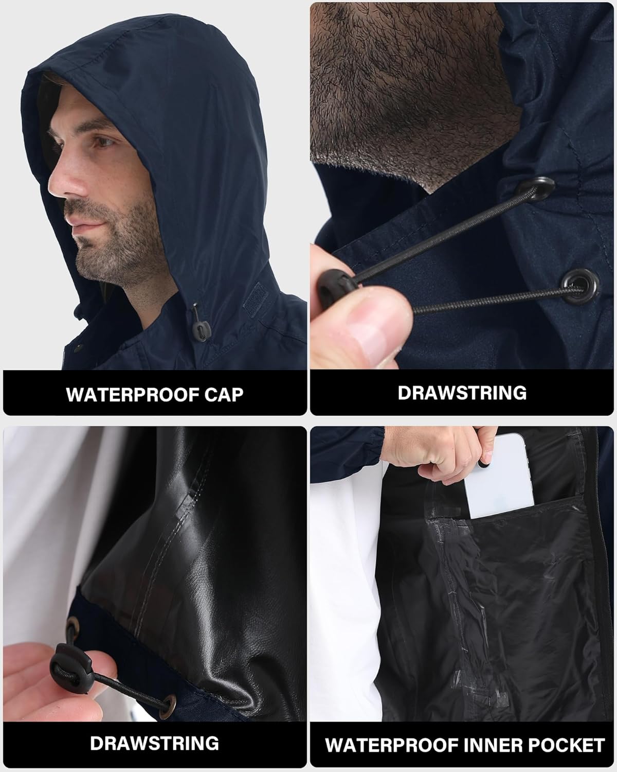 iCreek Men's Rain Jacket Lightweight Waterproof Packable Rain Shell Jacket Raincoat with Hood Windbreaker for Cycling, Golf