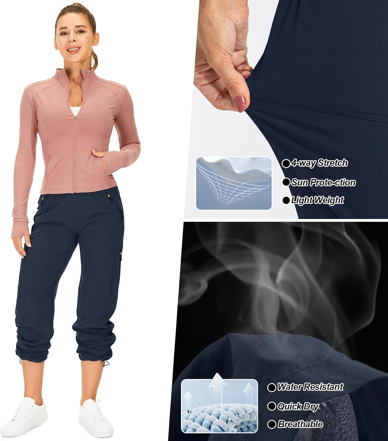 Womens Hiking Pants Quick Dry UPF 50 Lightweight Travel Golf Cargo Safari Pants Zipper Pockets