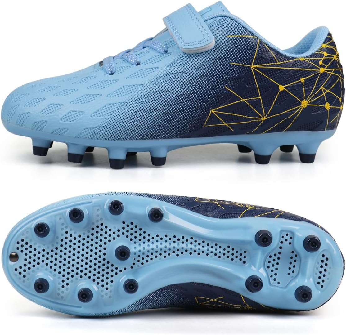 brooman Kids Firm Ground Soccer Cleats Boys Girls Athletic Outdoor Football Shoes
