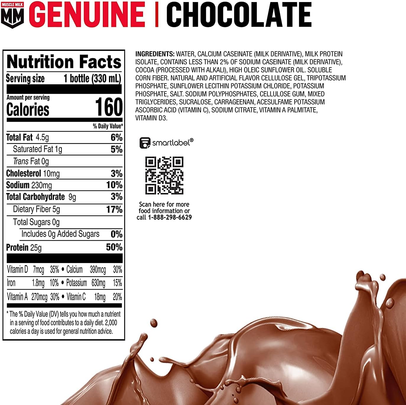 Muscle Milk Genuine Protein Shake, Chocolate, 25g Protein, 11.16 Fl Oz (Pack of 12), Packaging May Vary