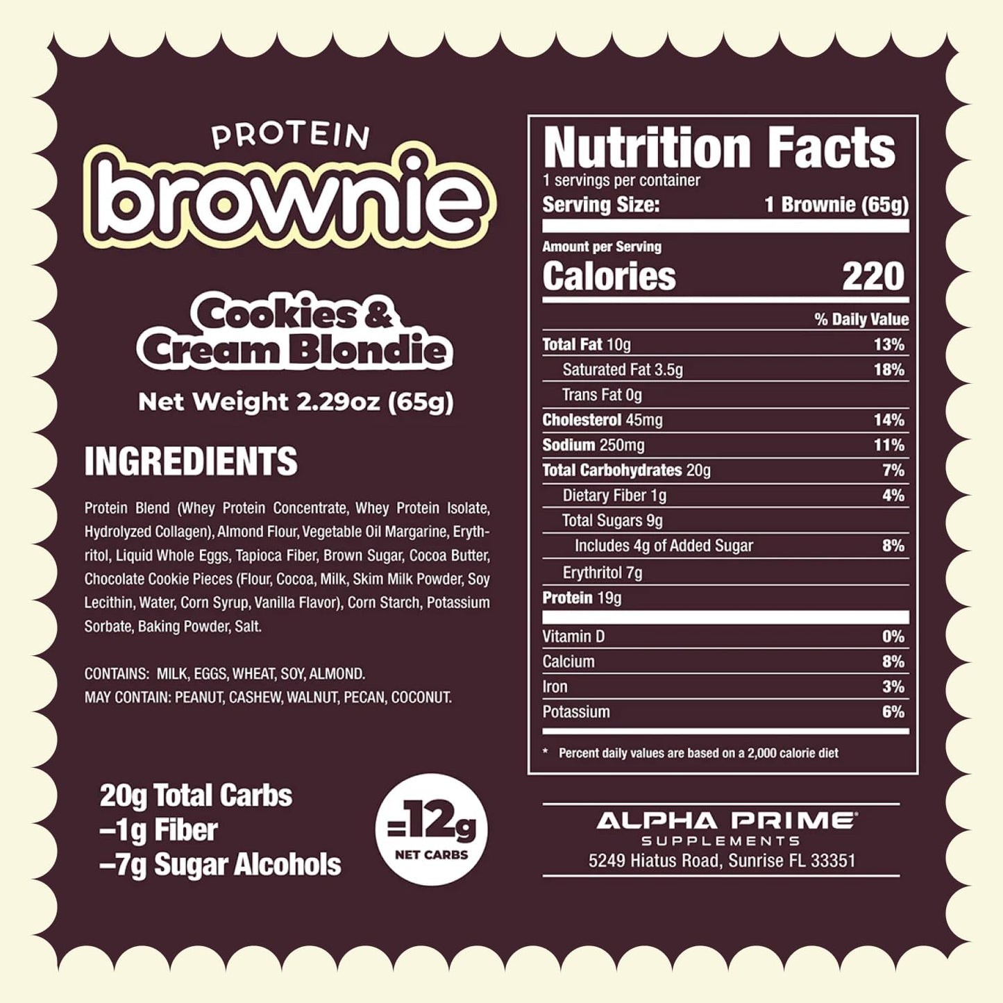 Prime Bites Protein Brownie from Alpha Prime Supplements | High Protein, Collagen Fortified Low Sugar Treat | Delicious Snack | 12 Bars per Box (Chocolate Glazed Donut)