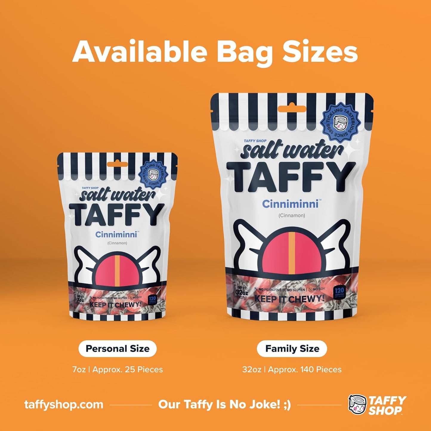 Taffy Shop Cinniminni, Cinnamon Salt Water Taffy – Gourmet Soft Chewy Candy, Bulk Sweet Snack, Fresh Gift & Gluten-Free, 35 Individually Wrapped Pieces (7oz)