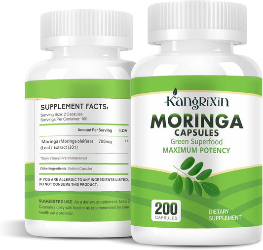 Moringa Capsules with Pure Moringa Powder | Skin Health and Immune Support | Non GMO, Gluten Free