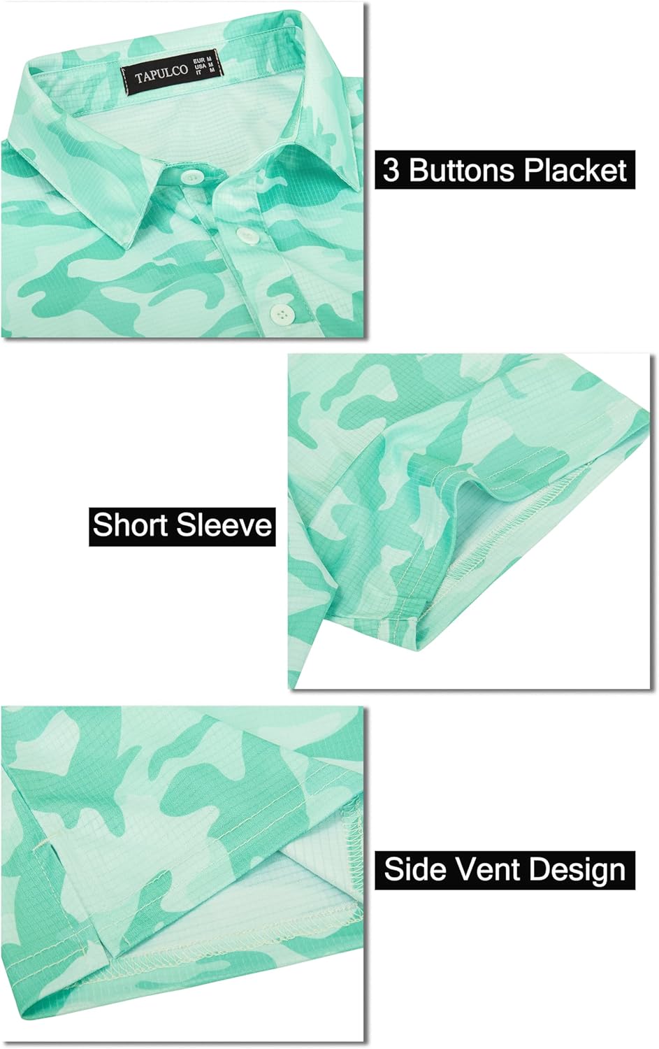 TAPULCO Mens Quick Dry Polo Shirts Camouflage Pattern Performance Athletic Lightweight Breathable Casual Golf Tshirts