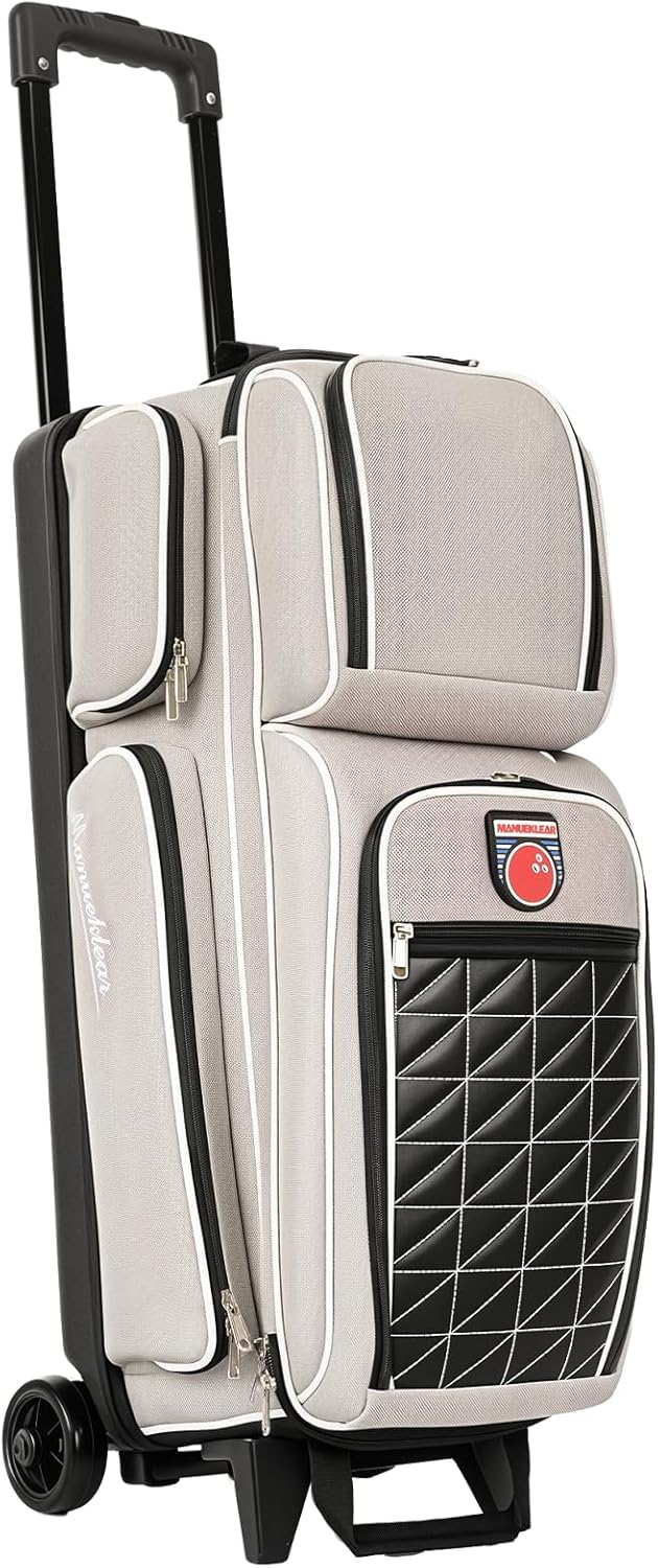 MANUEKLEAR 3 Ball Bowling Bags with Wheels, Bowling Ball Bag 3 Ball Roller with Accessory Pockets and Shoe Compartment