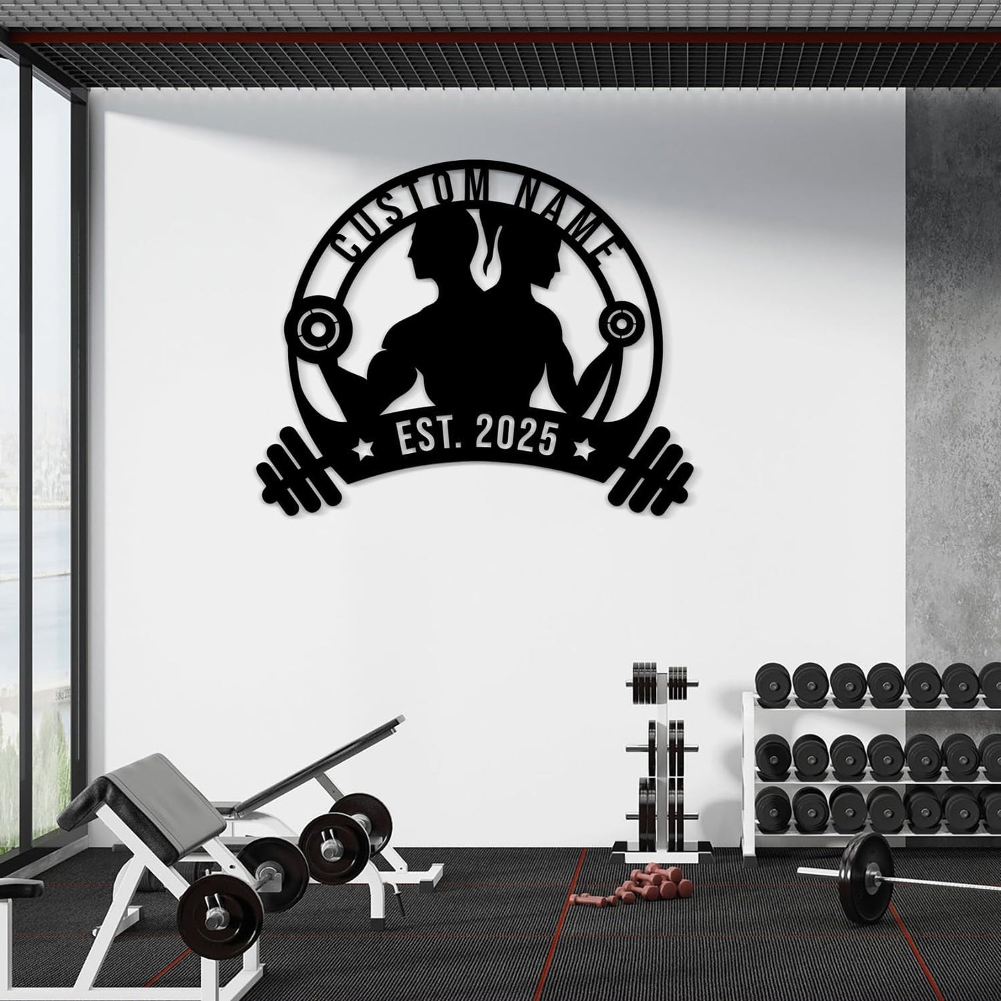 Personalized Metal Gym Sign, Custom Fitness Metal Wall Decor, Yoga Room Sign, fitness room decor, home gym decor, gifts for sports lovers, black metal