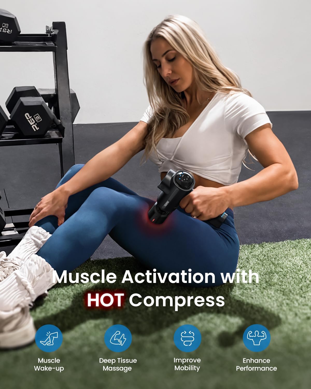 RENPHO Massage Gun Deep Tissue with Charging Stand, Heat and Cold Head, Percussion Body Muscle Masajeador for Athletes Pain Relief, Active Thermacool Deluxe