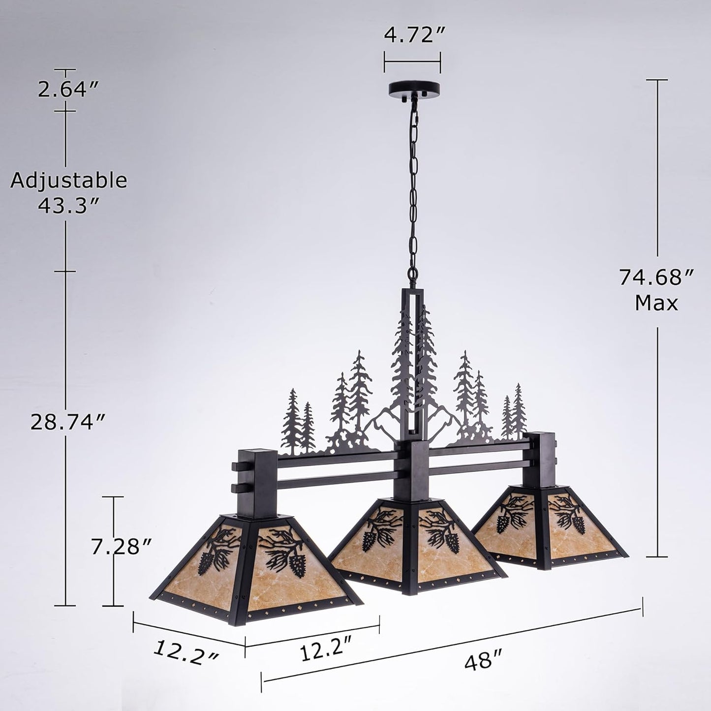 TOCHIC 3-Light Pool Table Light for 7' 8' 9' Table, 48" Rustic Tiffany Billiard Pool Table Lights, Farmhouse Chandelier for Dining Room Hanging Ceiling Light Fixture for Game Room Basement Bar