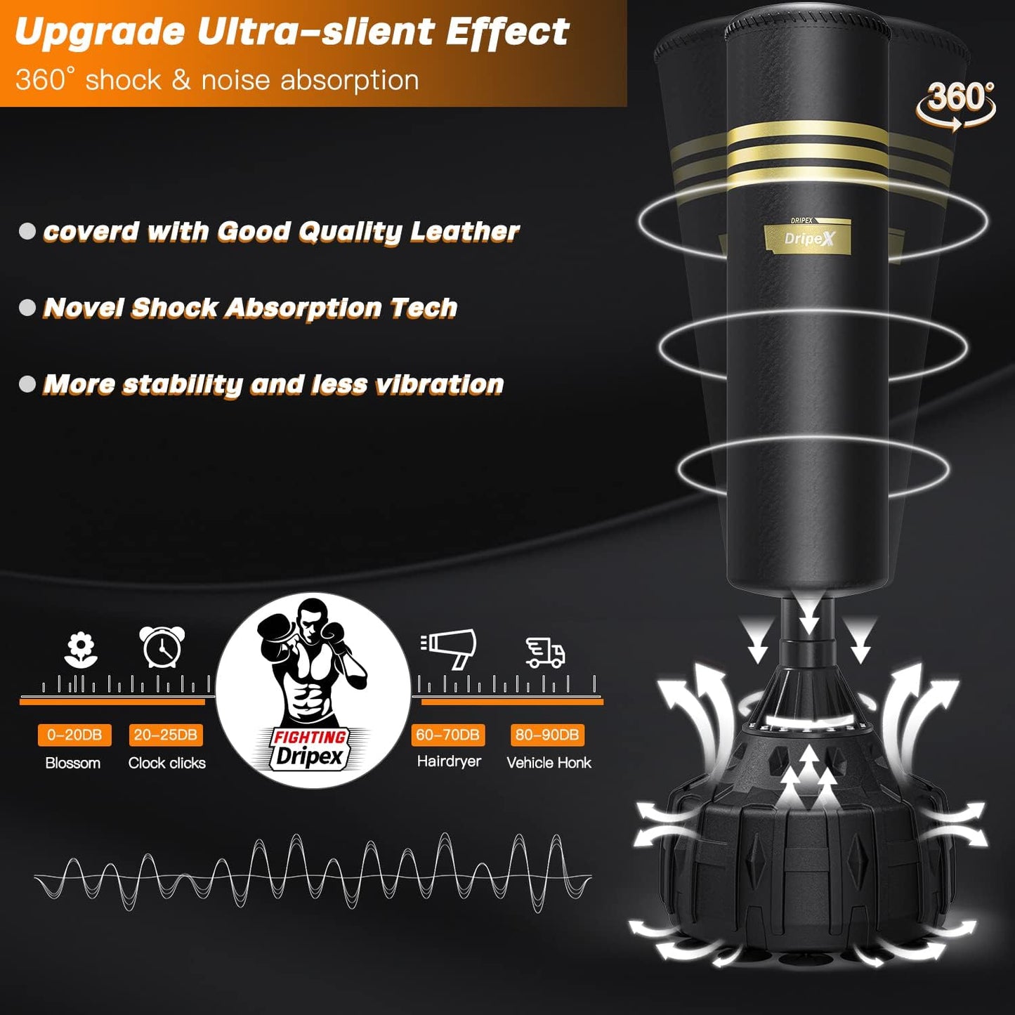 Dripex Freestanding Punching Bag, Heavy Boxing Bag with Stand for Adult Youth - Men Standing Boxing Punch Bag for Home Gym Workout