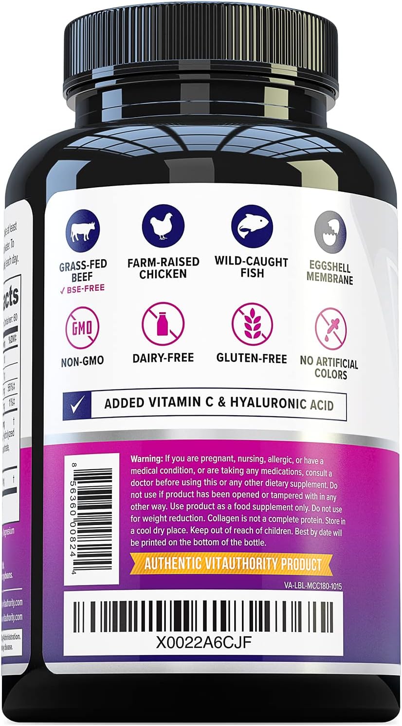 Multi Collagen Peptides Capsules for Women - Hydrolyzed Collagen for Women Pills with Types I II III V & X Plus Vitamin C & Hyaluronic Acid for Beautiful Hair Skin and Nails - 60 Servings