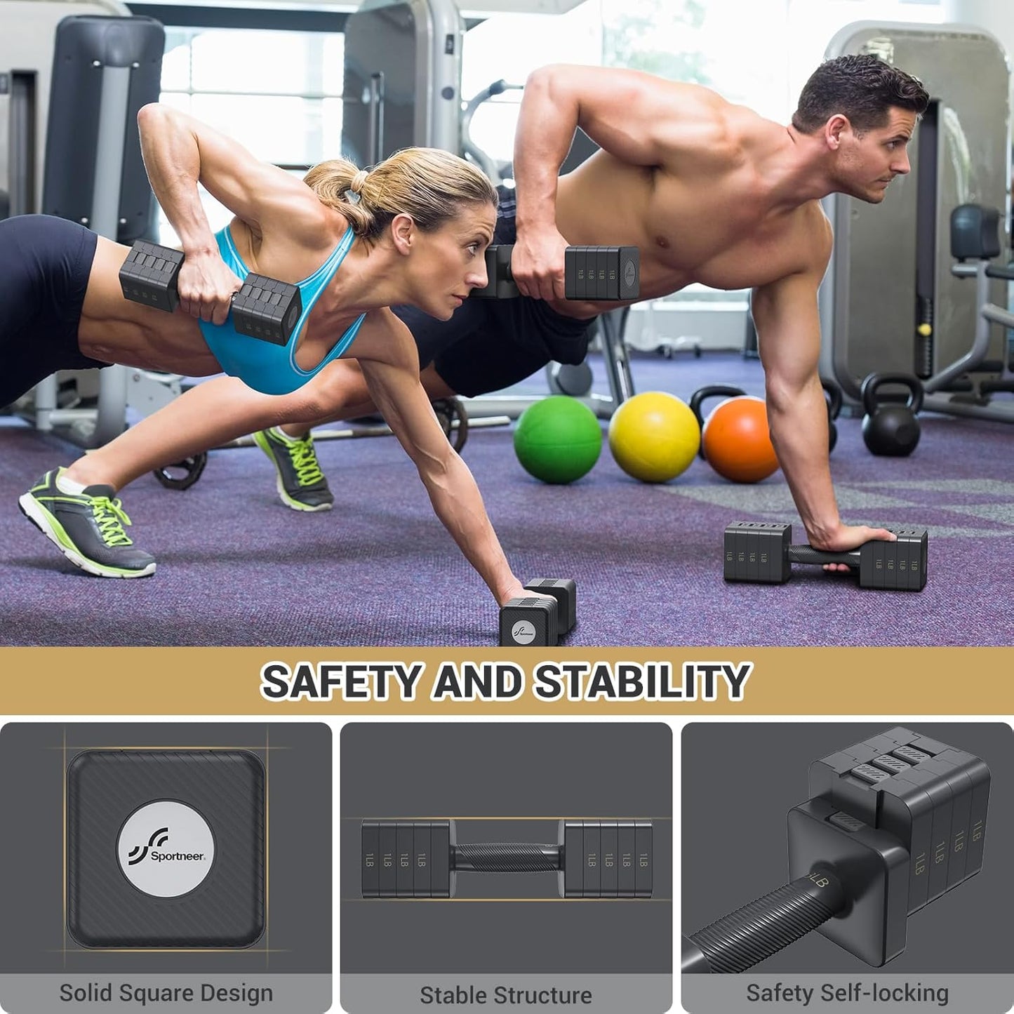 Adjustable Dumbbells Hand Weights Set: Sportneer 5 in 1 Weight Adjustment 10 LB Dumbbells Set of 2 Free Weights Fast Adjust Dumbbell Weight Set for Women Men Home Gym Exercise Workout Strength