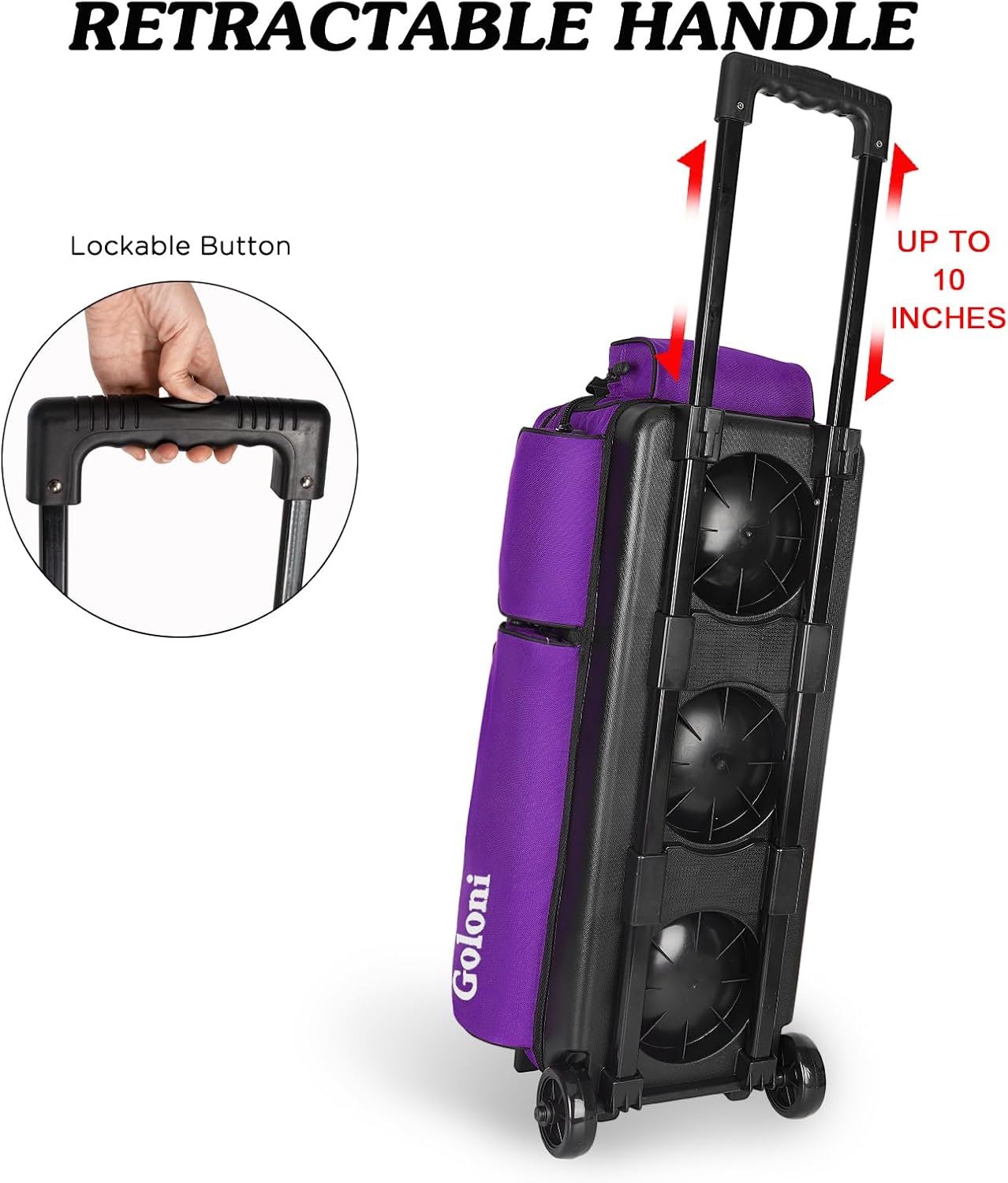 Goloni 3 Ball Bowling Bags with Wheels - Rolling Bowling Bag for 3 Balls & Accessories - Retractable Handle Extends to 38