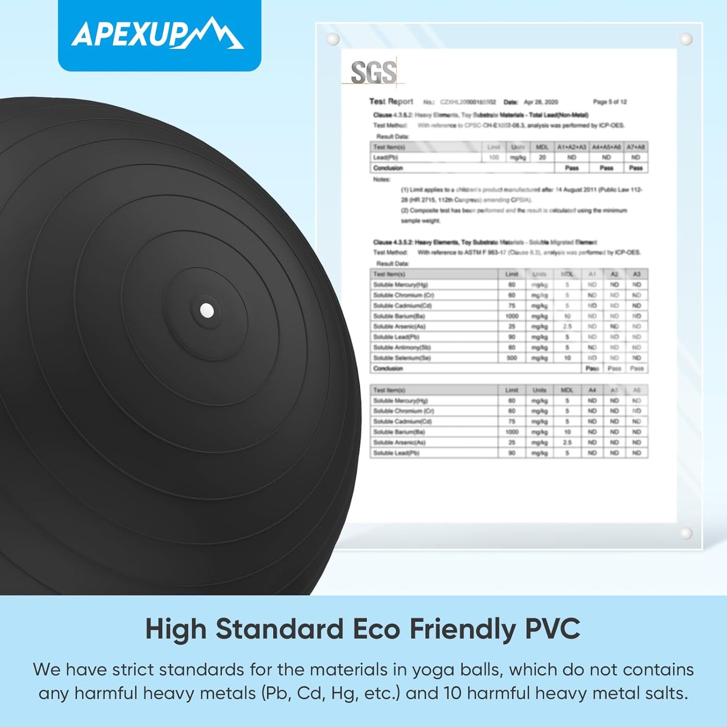 APEXUP Yoga & Pilates Ball - Anti Slip Heavy Duty Gym Ball for Fitness, Balance & Core Workout