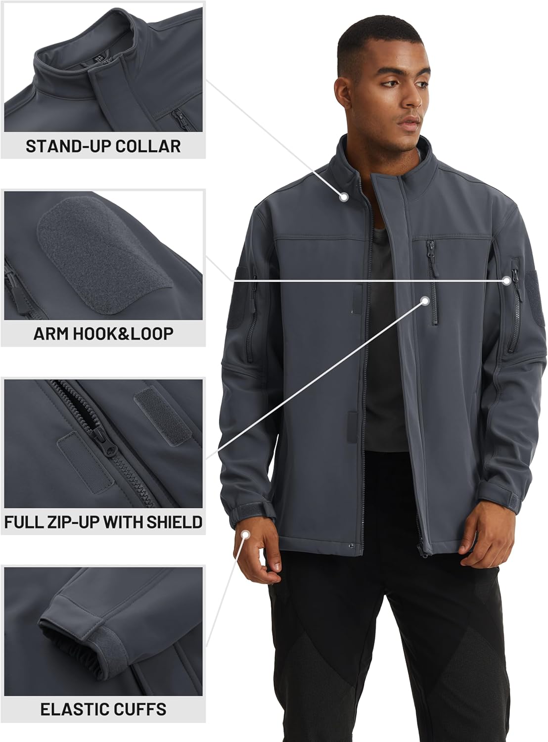 TACVASEN Men's Tactical Softshell Jacket Fleece Lined Water Resistant Windbreaker Military Lightweight Coat for Hiking