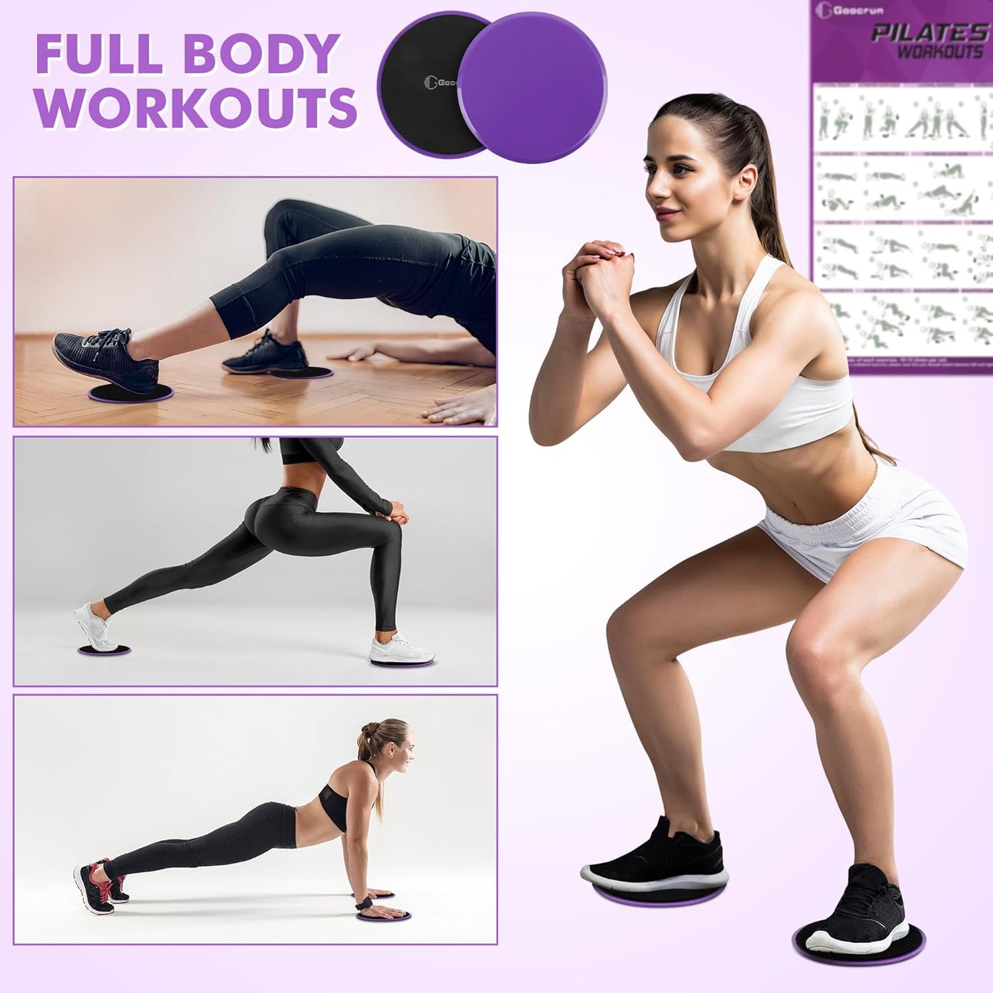 Pilates Ring Set Exercise Equipment with Exercise Bands Resistance Bands Set, Pilates Ball, Sliding Disks – Workout Equipment Home Gym Includes Complete Fitness Poster