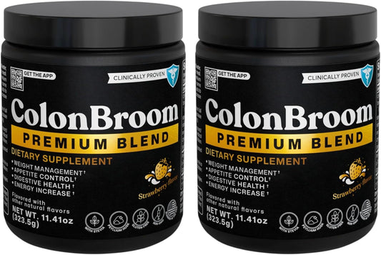 ColonBroom Premium Weight Management Supplement (Strawberry) - Colon Broom Psyllium Husk Fiber Powder Drink - Gluten Free, Non-GMO Colon Cleanse for Bloating Relief & Gut Health, 100 Servings