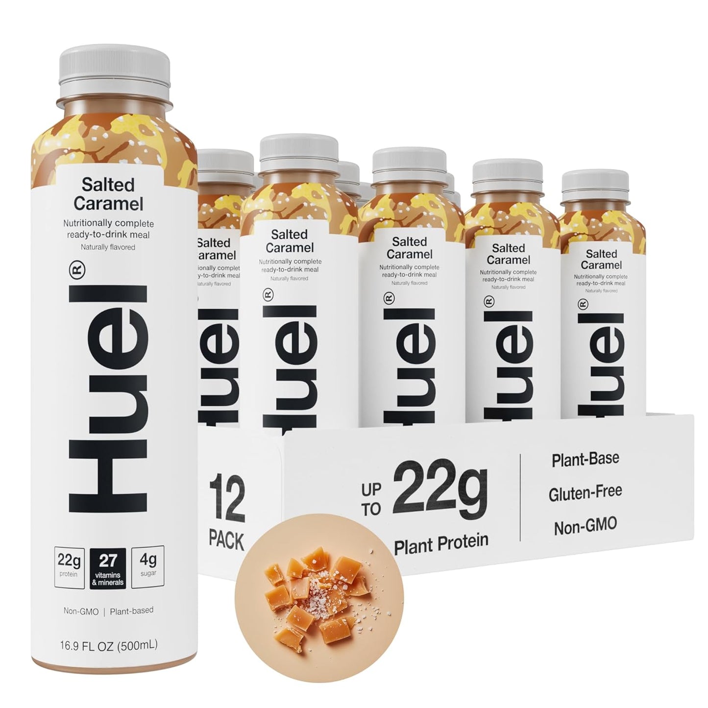 Huel Ready-to-Drink | Salted Caramel Meal Replacement Drink | High Protein Drink | Nutritionally Complete, Low Sugar, High Fiber, Plant Based, Vegan, Healthy | 22g Protein Per Bottle, 16.9 Fl Oz (12 Pack)
