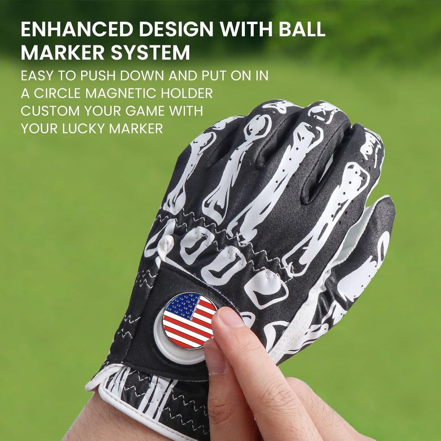 FINGER TEN Golf Gloves Men Right Handed Golfer Left Hand with Ball Marker 2 Pack Leather Breathable Comfortable Weathersof Grip Size Small Medium ML Large XL