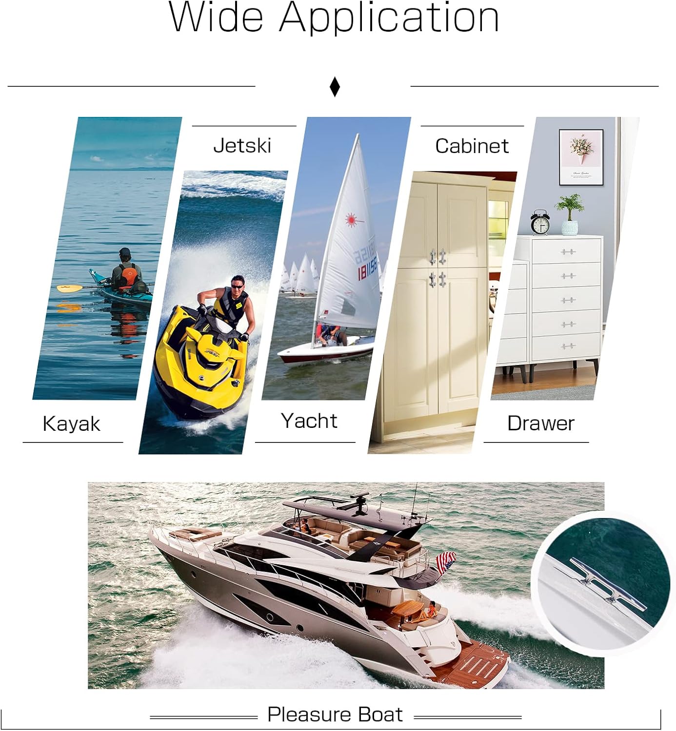 AMYSPORTS Heavy Rope Dock Cleat Marine Open Base Dock Cleats Stainless Steel Hardware Boat Cleat Mooring Kayak SUS316