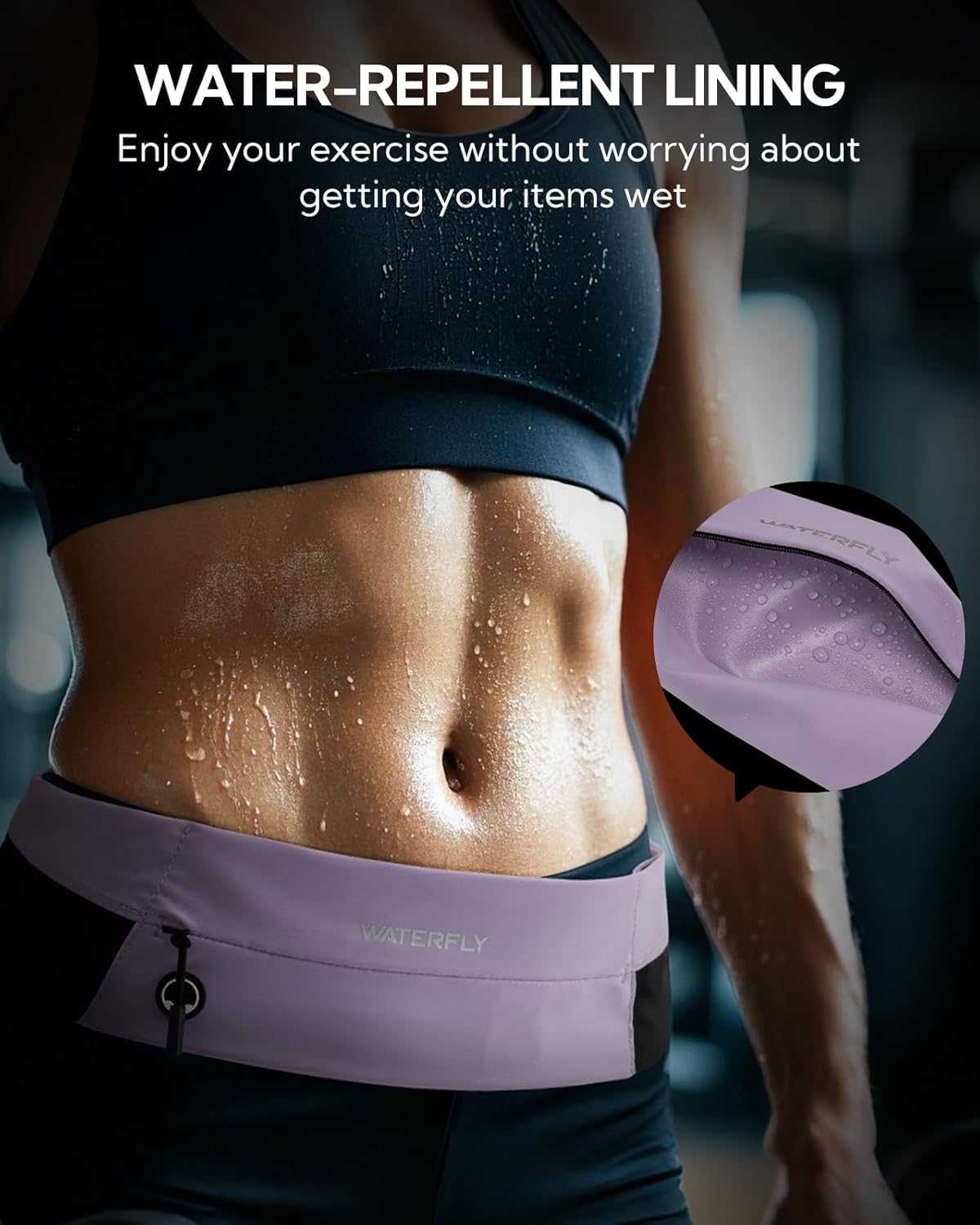 WATERFLY Running Belt Fanny Pack: Slim Waist Bag for Men Women, Workout Fitness Phone Holder for Exercise Marathon Jogging-Purple