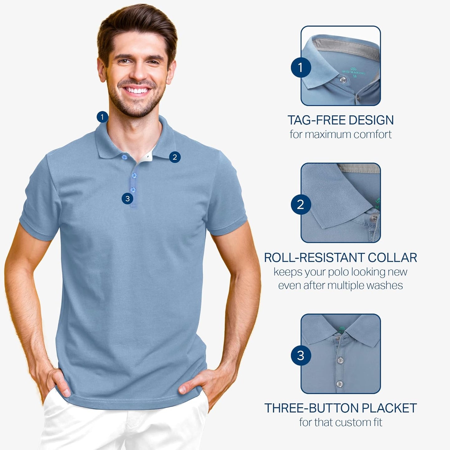 Mio Marino Golf Polo Shirts for Men - Dry Fit - Ultra-Thin Breathable Fabric