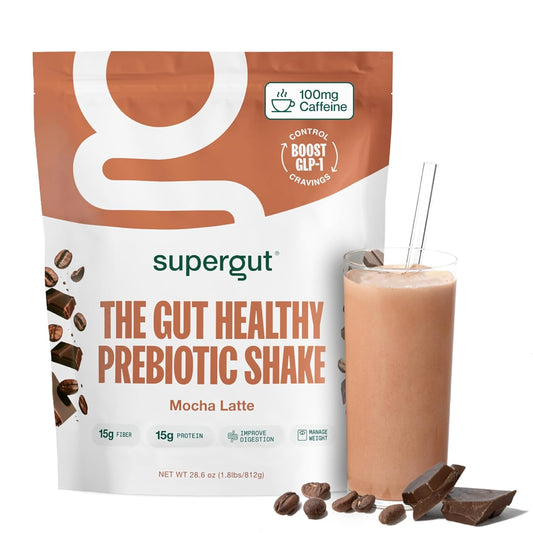 Supergut Prebiotic Shakes | Meal Replacement | Boost GLP-1 | High Protein and Fiber | No Added Sugar | Keto Food, Meal, Snack (Mocha Latte, 14 servings)