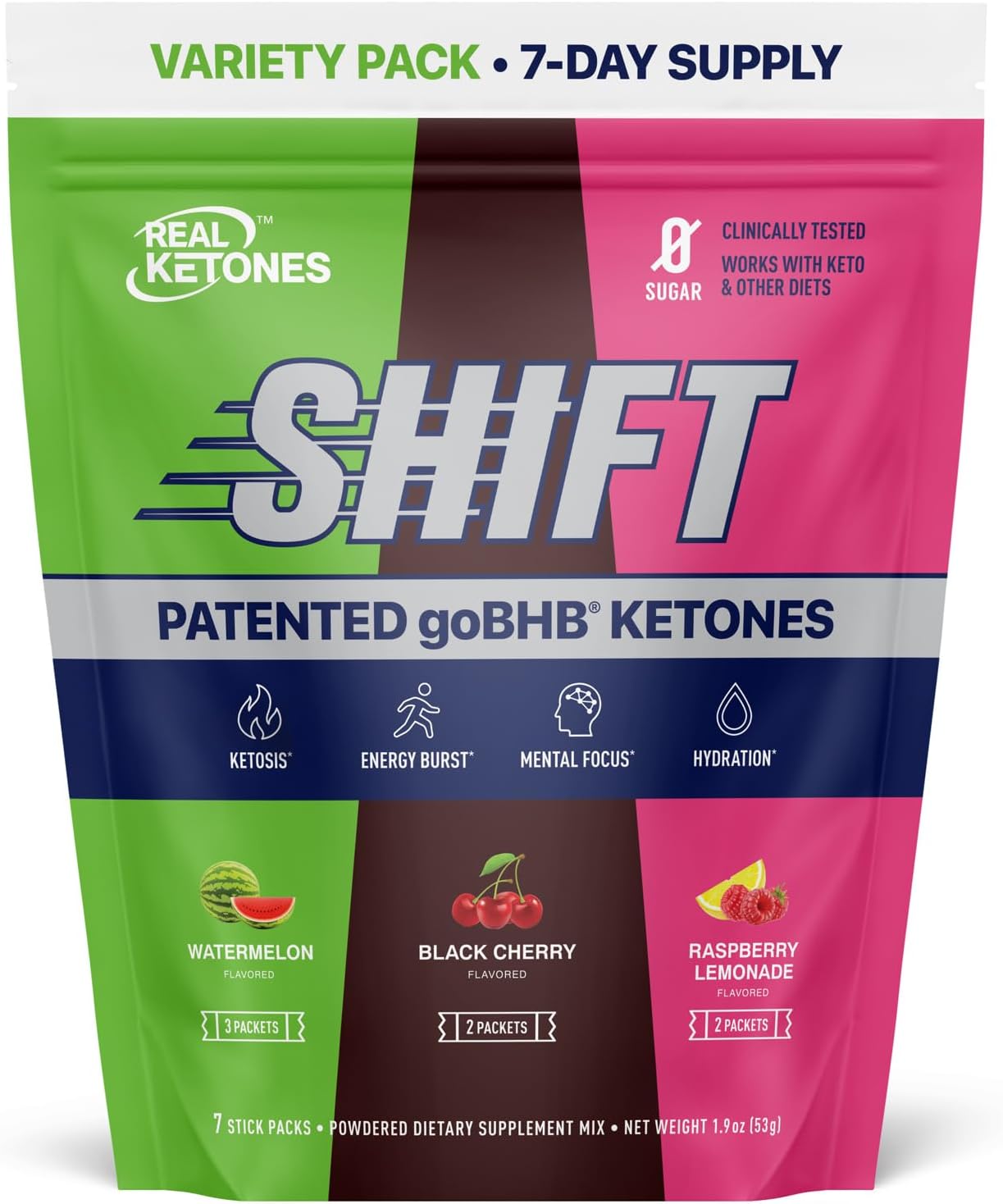 Real Ketones BHB Exogenous Ketones Drink Mix Packets Keto Electrolytes Powder Packets No Sugar with 4 Main Fasting Electrolytes Plus Hydrating Patented Keto BHB - 7 Count Variety Pack