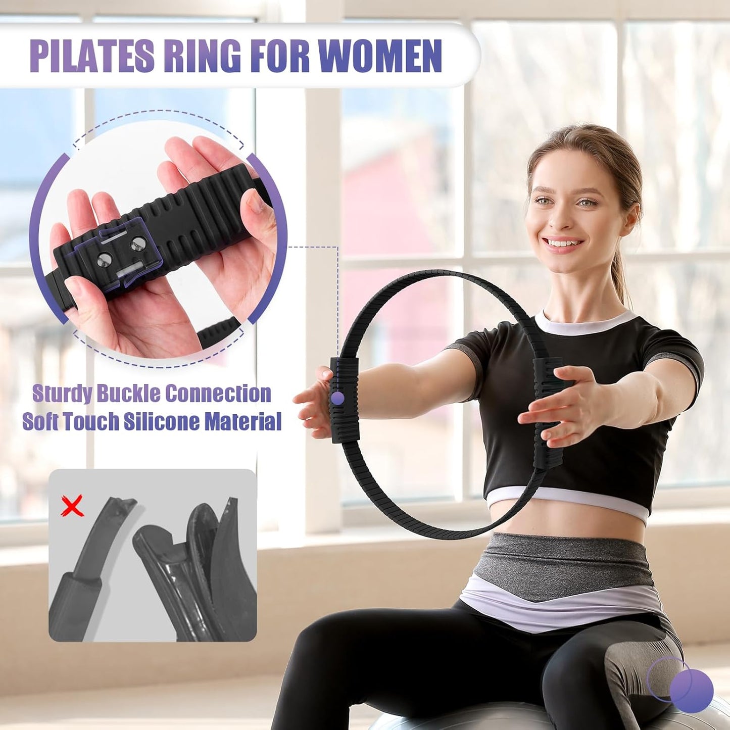 Pilates Ring, 13.5"/12" Silicone Magic Circle with Training Poster & Portable Bag, Pilates Ring Circle for Inner Thigh Workout, Yoga, Lose Weight & Physical Therapy for Women