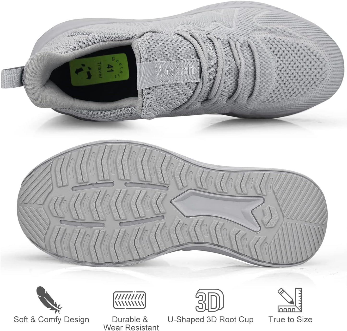 Feethit Mens Non Slip Walking Sneakers Lightweight Breathable Slip on Running Shoes Athletic Gym Tennis Shoes for Men